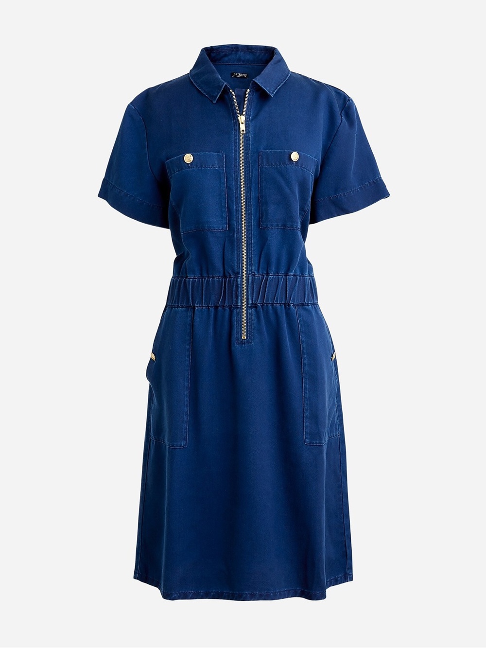 J. Crew Navy Short-Sleeve Zip Front Midi Dress